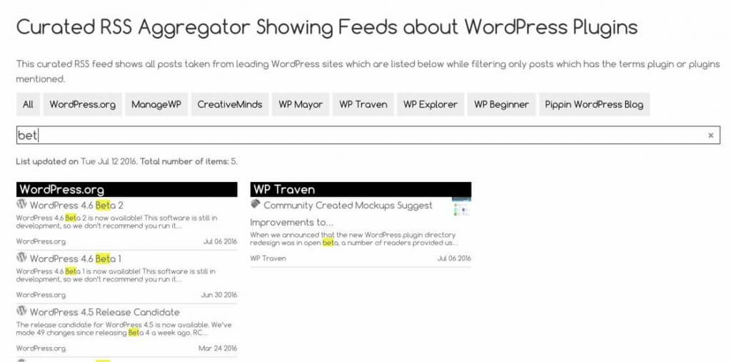 Filter Items by Search Filter Keywords